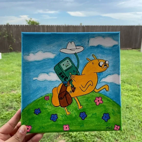 Adventure time cowboy beemo riding Jake the dog hand painted canvas art - Picture 11 of 16